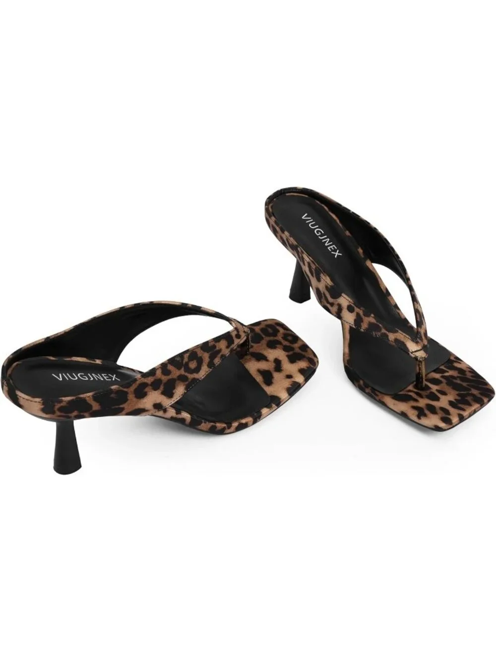 Women’s Leopard Kitten Heels Flip Flop Slip On Square Open Toe Low Heel Thong